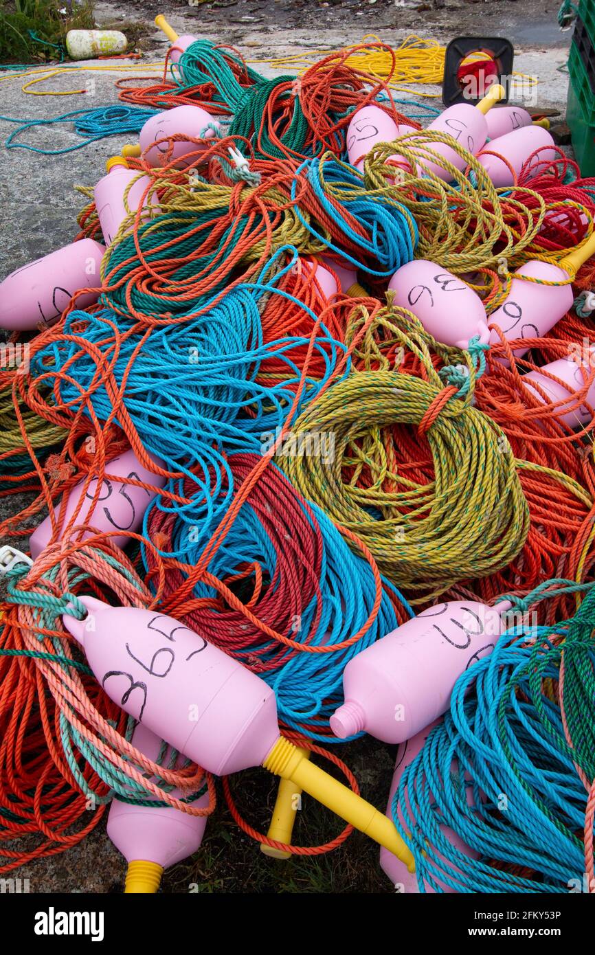 Marqueurs de bouée à crabes, Peggy's Cove, Nouvelle-Écosse, Canada, rural, pêche commerciale, Banque D'Images