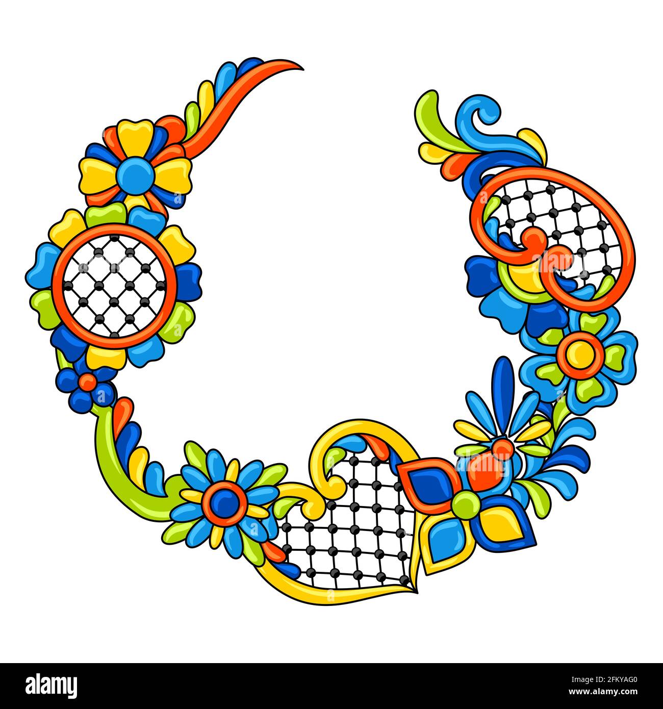 Élément décoratif avec motif talavera mexicain. Décoration avec fleurs ornementales. Arrière-plan avec motif de talavera mexicain. Décoration avec Illustration de Vecteur