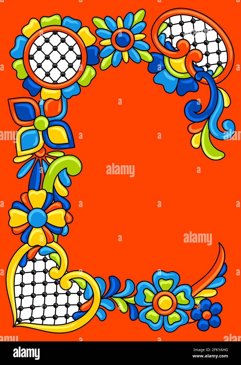 Élément décoratif avec motif talavera mexicain. Décoration avec fleurs ornementales. Arrière-plan avec motif de talavera mexicain. Décoration avec Illustration de Vecteur