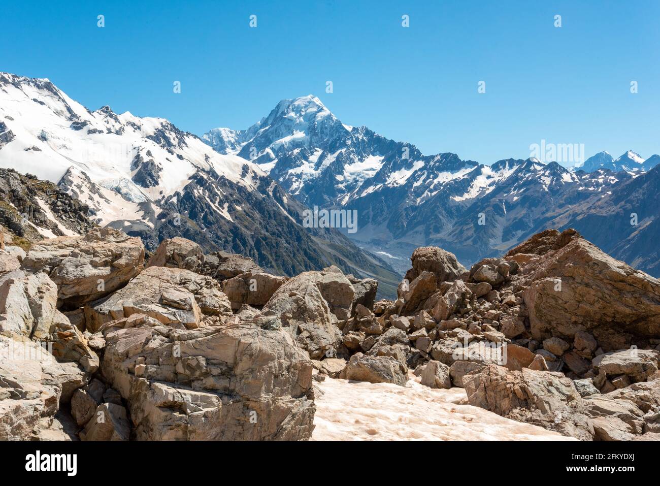 Vue panoramique sur le Mont Aoraki depuis la route Mueller Hut, le parc national du Mont Aoraki, île du Sud de la Nouvelle-Zélande Banque D'Images