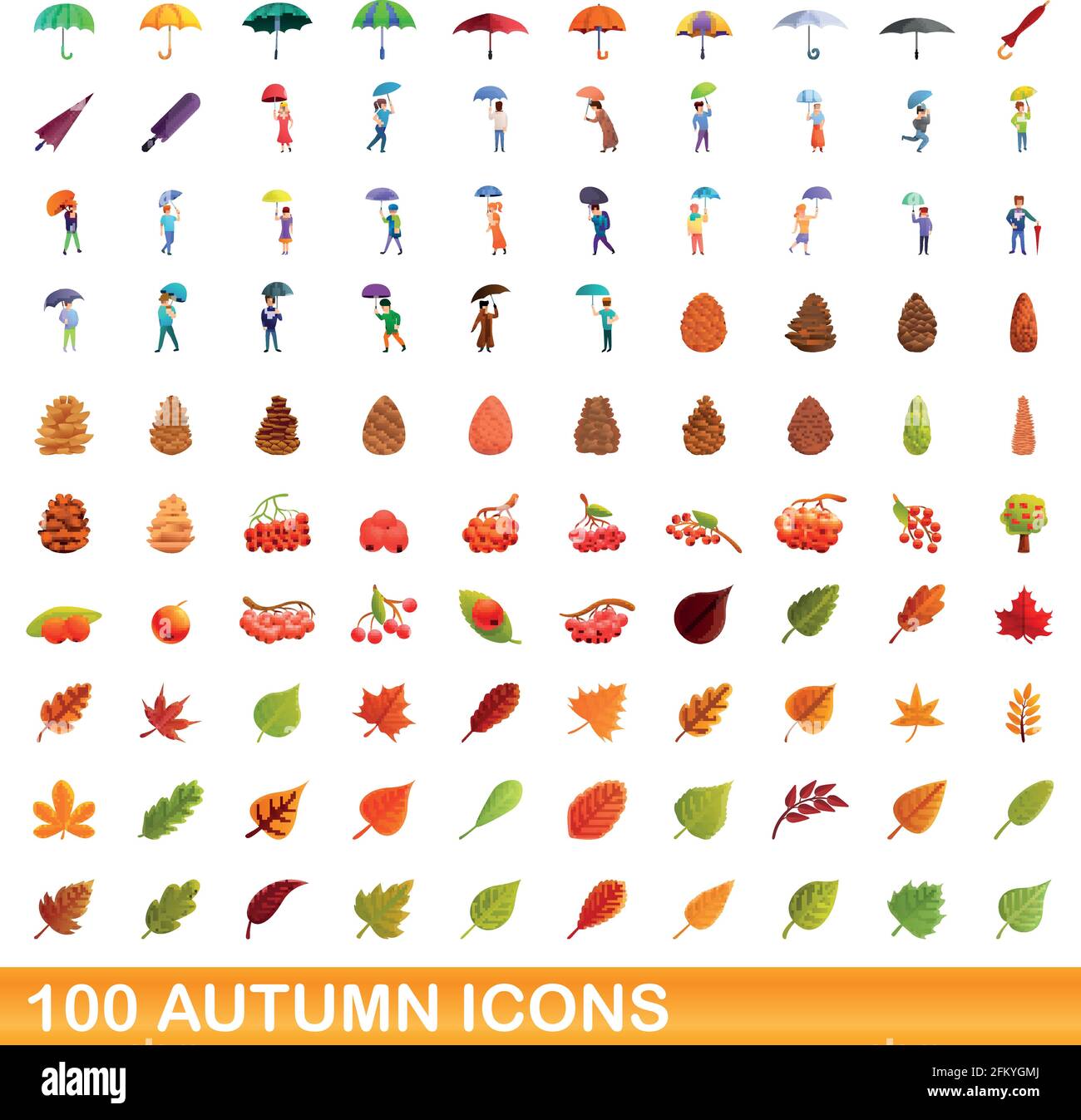 ensemble de 100 icônes d'automne. Illustration de 100 icônes d'automne ensemble vectoriel isolé sur fond blanc Illustration de Vecteur