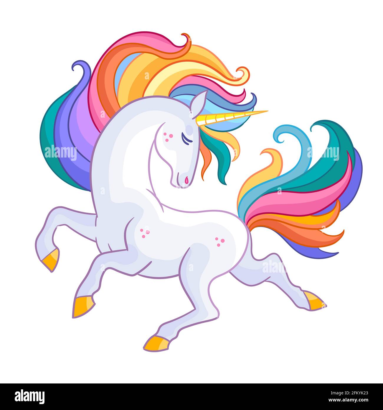 licorne magnifique avec des lamanes arc-en-ciel. Personnage de dessin animé. Illustration vectorielle isolée sur fond blanc. Pour l'impression et le design, les affiches, les cartes, les autocollants Illustration de Vecteur