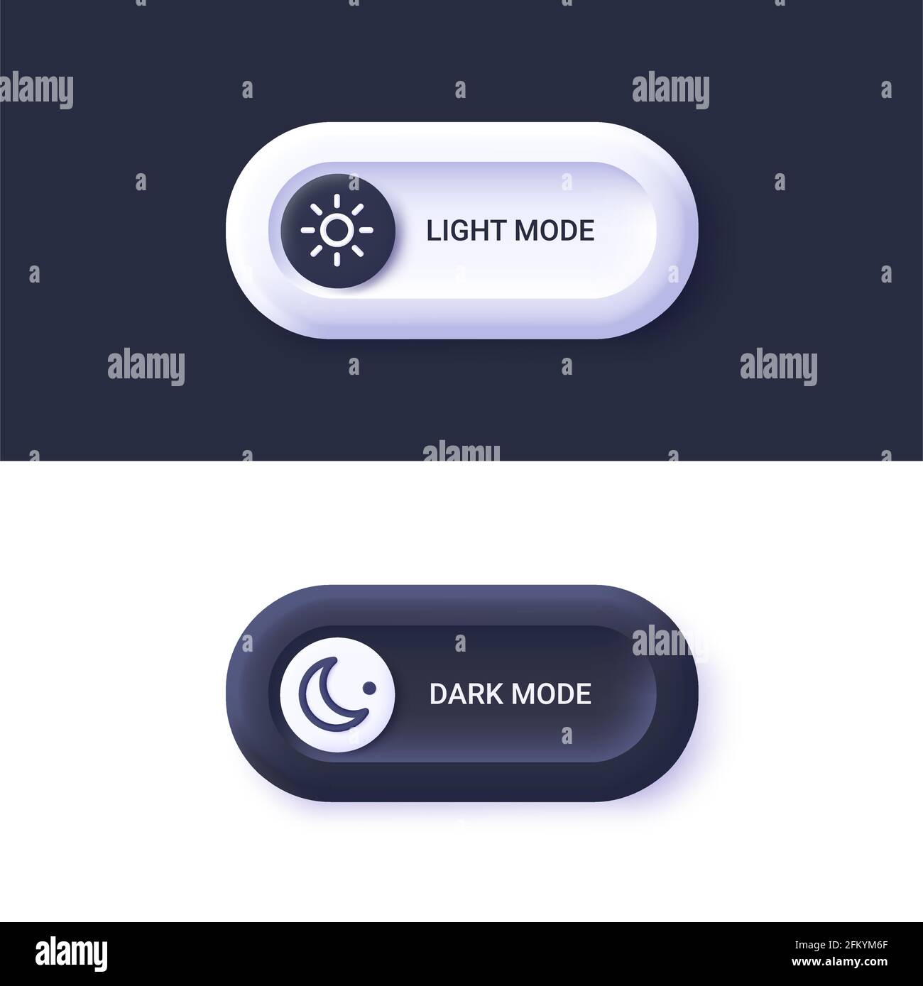 Commutateur jour/nuit - mode sombre, bouton de commutateur de mode d'éclairage. Concept de conception d'interface d'application mobile. illustration vectorielle 3d. Illustration de Vecteur