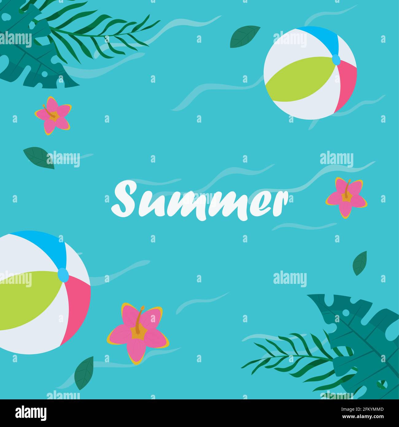 Balles et fleurs d'été à l'eau Illustration de Vecteur