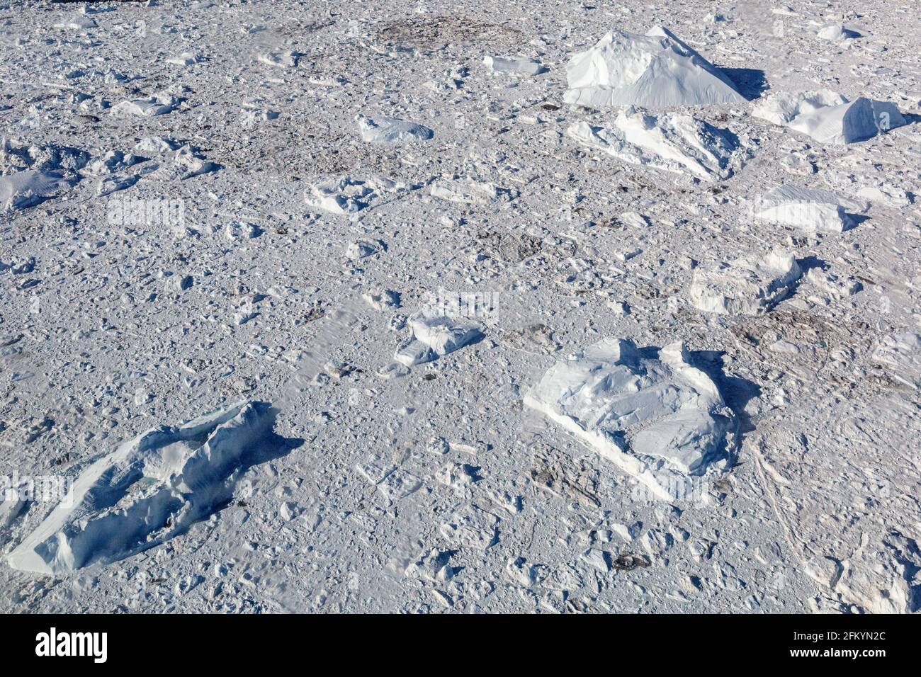 Vue aérienne du site Ilulissat Icefjord classé au patrimoine mondial de l'UNESCO, près d'Ilulissat ou de Jakobshavn, Groenland. Banque D'Images