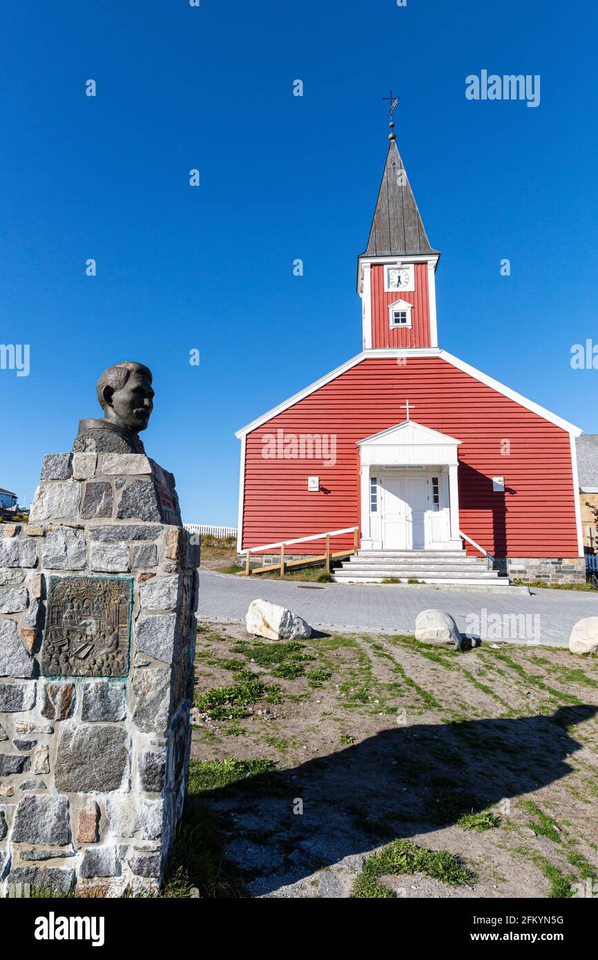 La cathédrale luthérienne de Nuuk (Godthåb), la capitale et la plus grande ville du Groenland. Banque D'Images