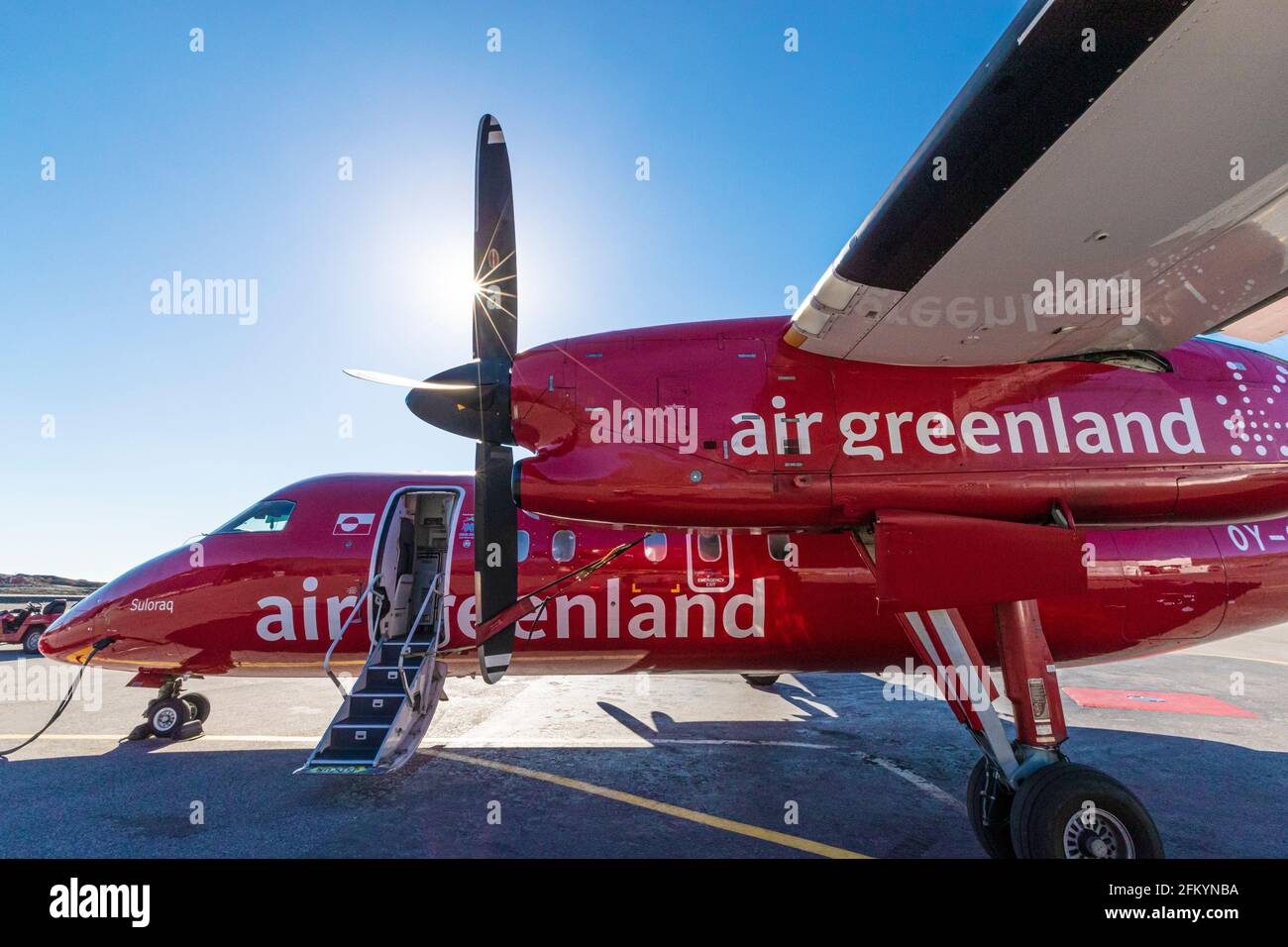 Avion de vol de Nuuk, ou Godthåb, la capitale et la plus grande ville du Groenland. Banque D'Images