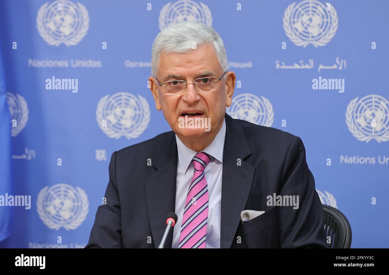 Nations Unies, New York, Etats-Unis, 04 mai 2021 - Volkan Bozkir, Président de la soixante-quinzième session de l'Assemblée générale des Nations Unies, Briefs Reporters aujourd'hui au siège de l'ONU à New York. Photo: Luiz Rampelotto/EuropaNewswire CRÉDIT PHOTO OBLIGATOIRE. | utilisation dans le monde entier Banque D'Images