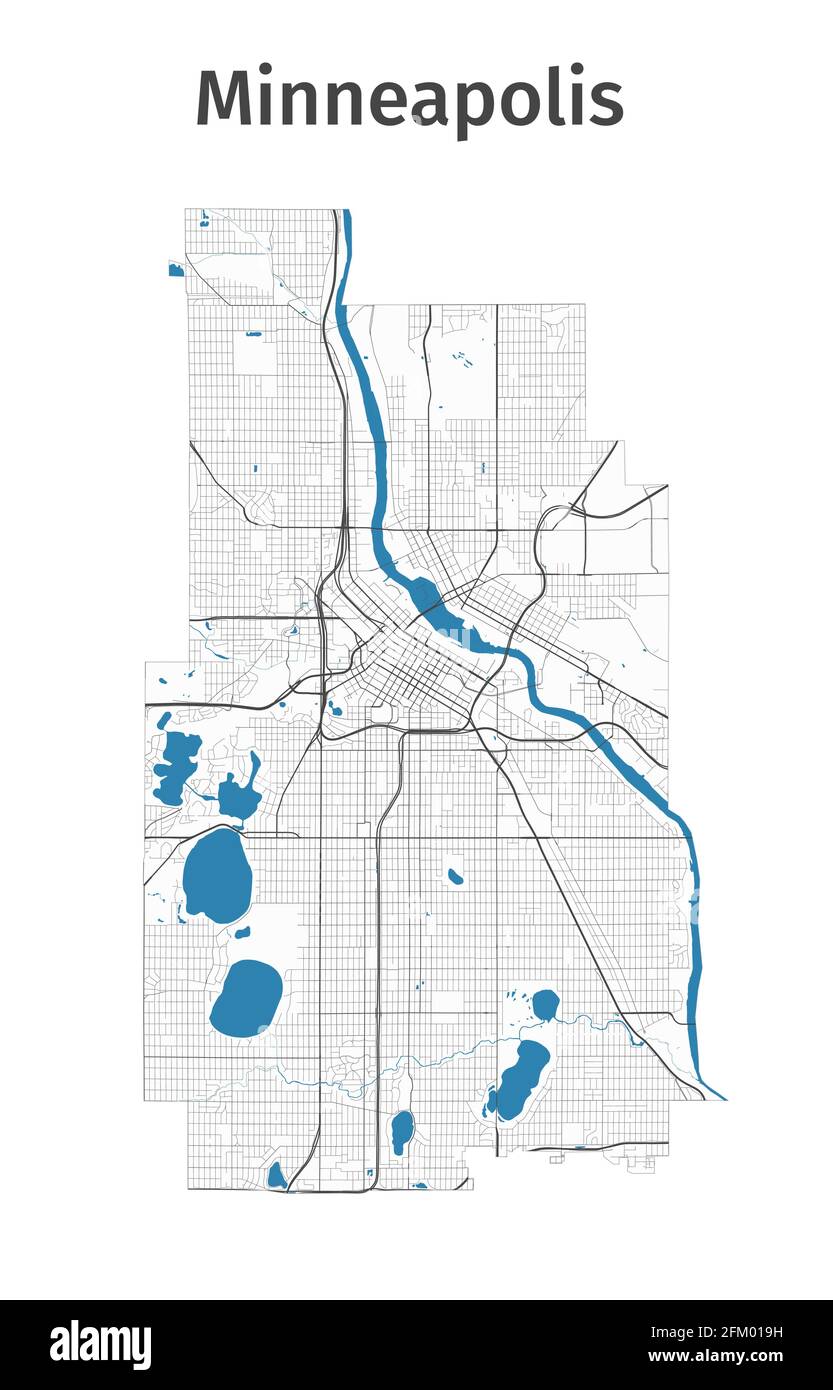 Carte de Minneapolis. Carte détaillée de la zone administrative de Minneapolis. Panorama urbain. Illustration vectorielle libre de droits. Carte avec autoroutes Illustration de Vecteur