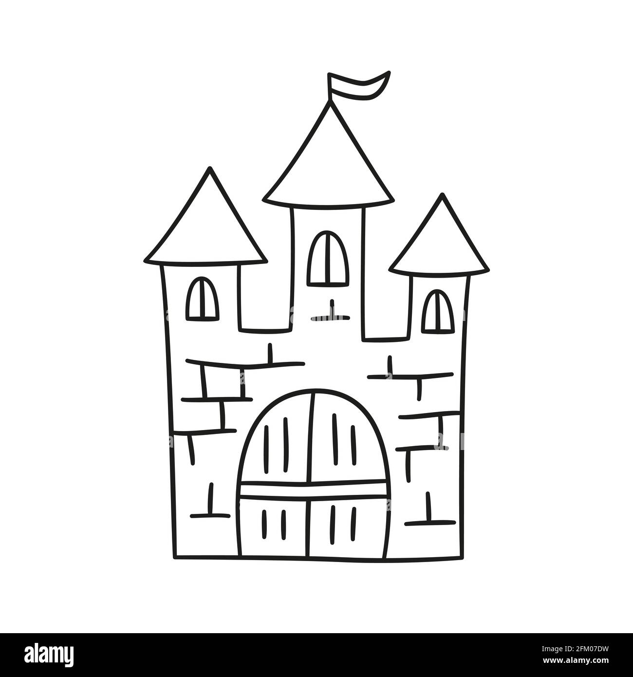 Château de conte de fées dessiné à la main. Les enfants dandinant le dessin. Illustration vectorielle isolée sur fond blanc Illustration de Vecteur