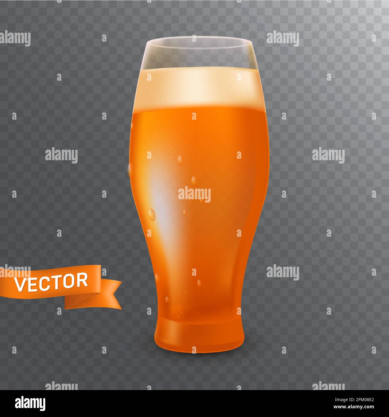 Un verre avec une pinte d'une bière froide légère, de la mousse, des bulles et des gouttes. Illustration vectorielle réaliste 3D isolée sur un arrière-plan transparent Illustration de Vecteur