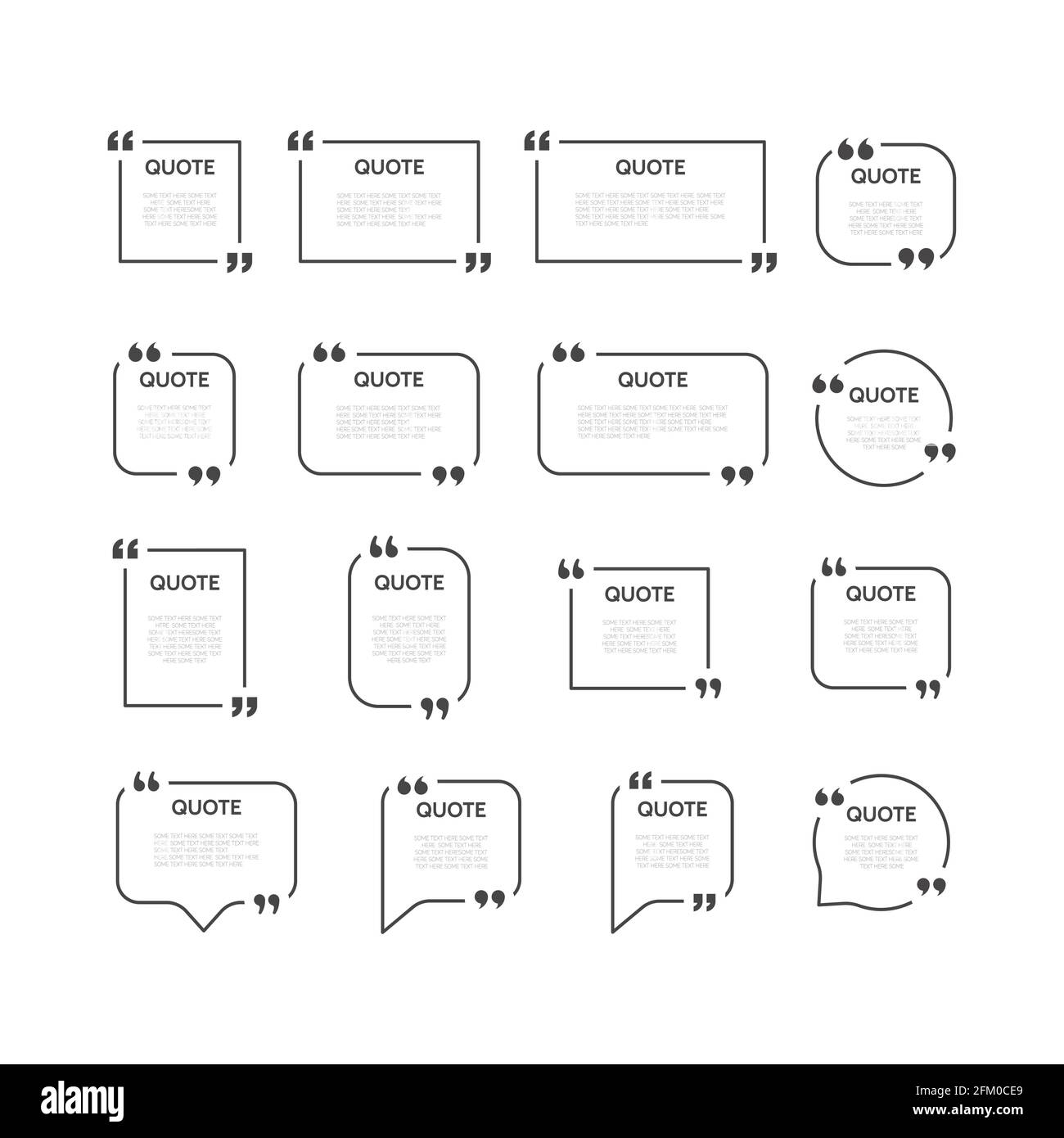 Jeu de vecteurs de modèle de cadre de devis. Bulle ou zone de texte avec guillemets. Illustration de Vecteur
