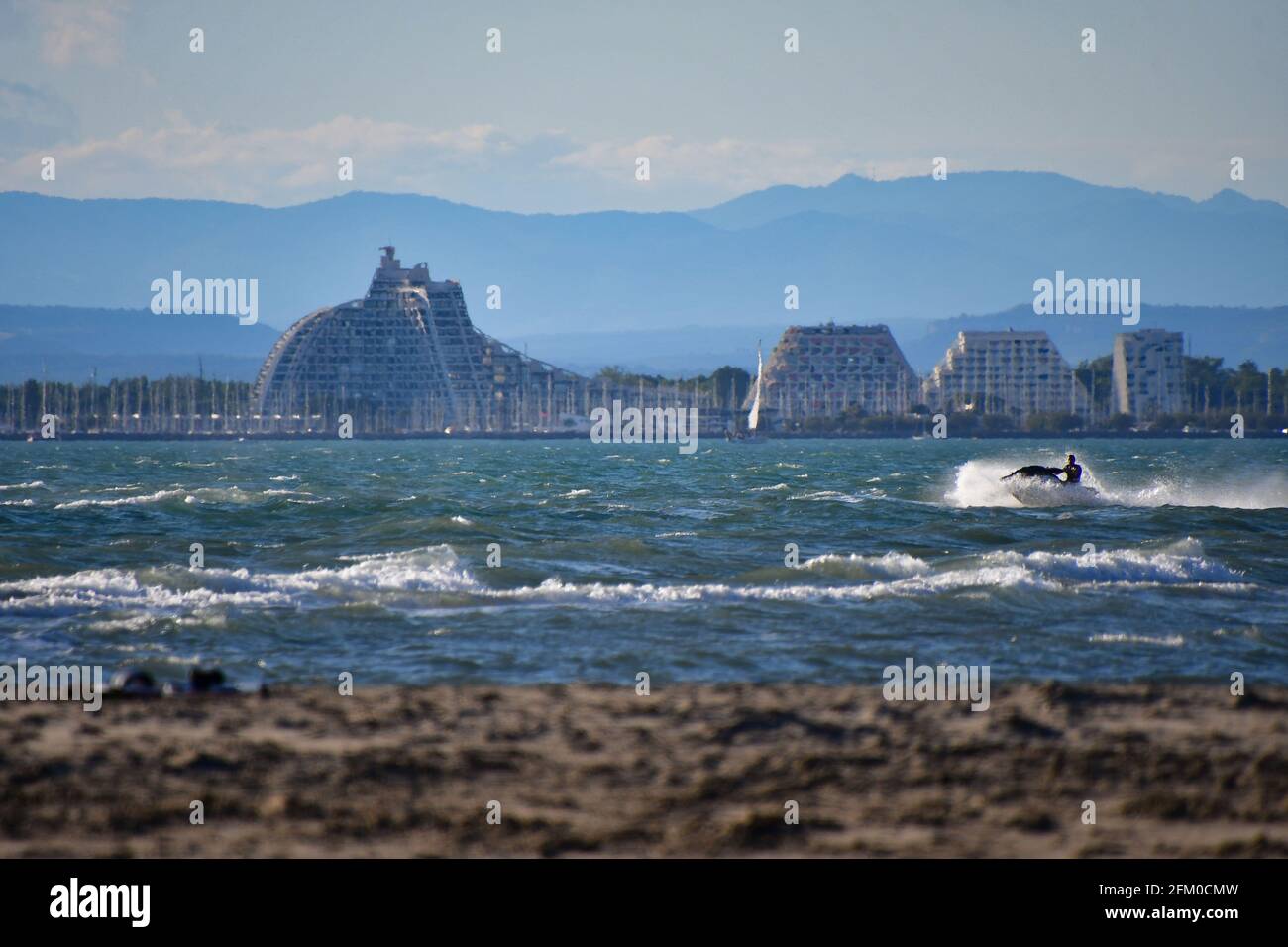 Phare de la Méditerranée between two hotels in Palavas les Flots, near  Carnon Plage, Montpellier, Occitanie, South of France Stock Photo - Alamy