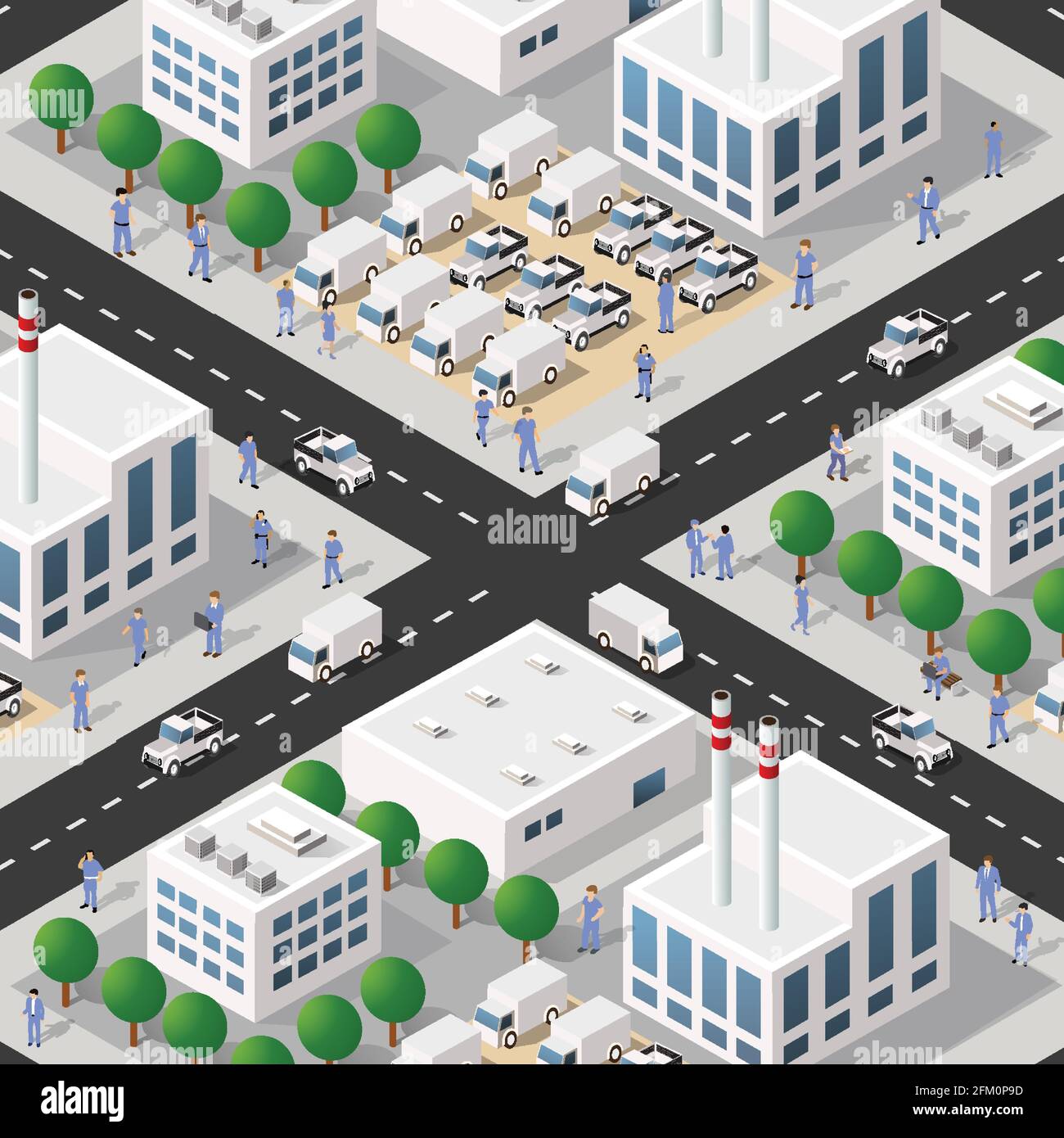 Illustration 3D isométrique de la ville du quartier industriel Illustration de Vecteur