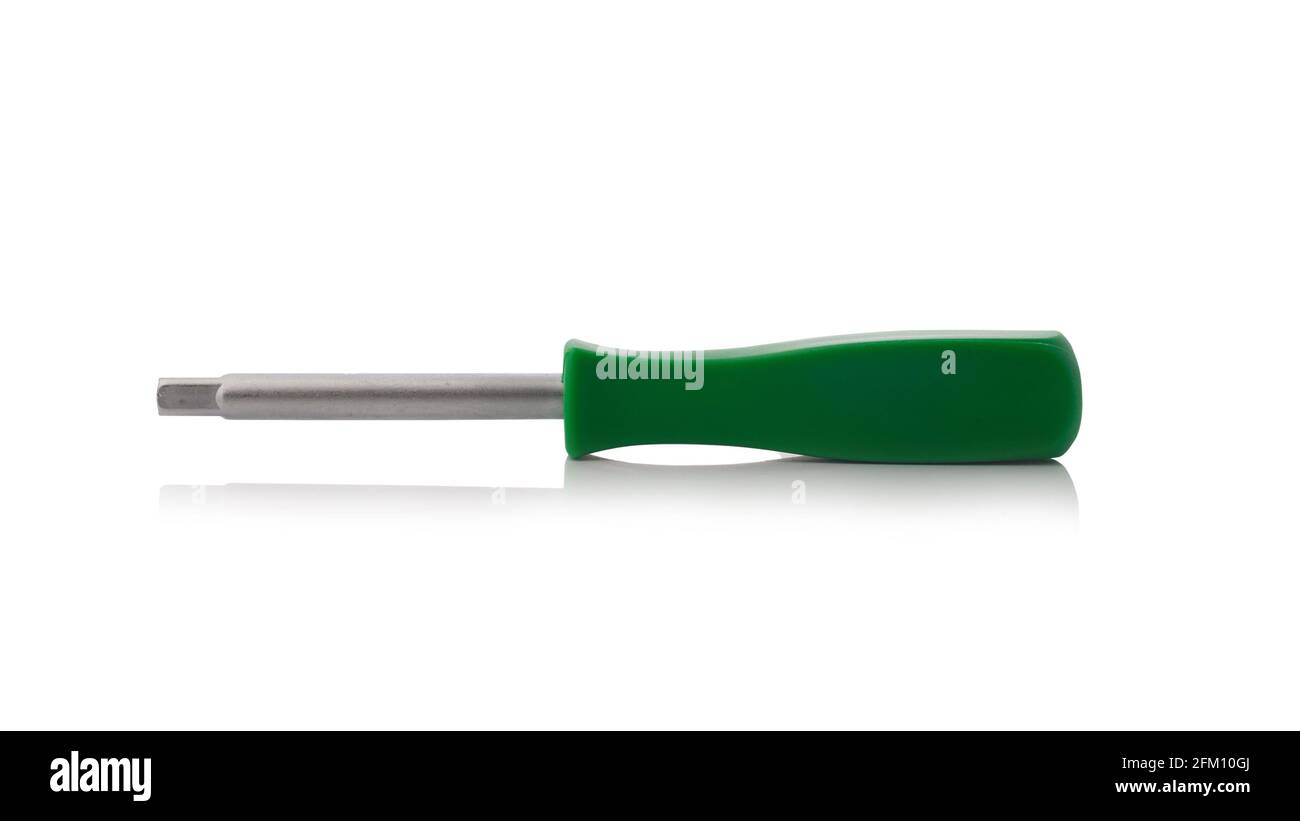 Tournevis avec extrémité remplaçable isolée sur fond blanc. Banque D'Images