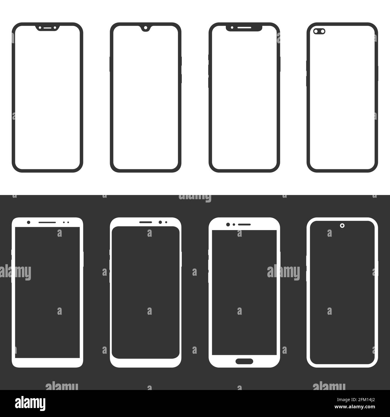 Ensemble de différentes icônes de smartphone en noir et blanc. Modèle simple d'icônes de téléphone mobile. Illustration de Vecteur