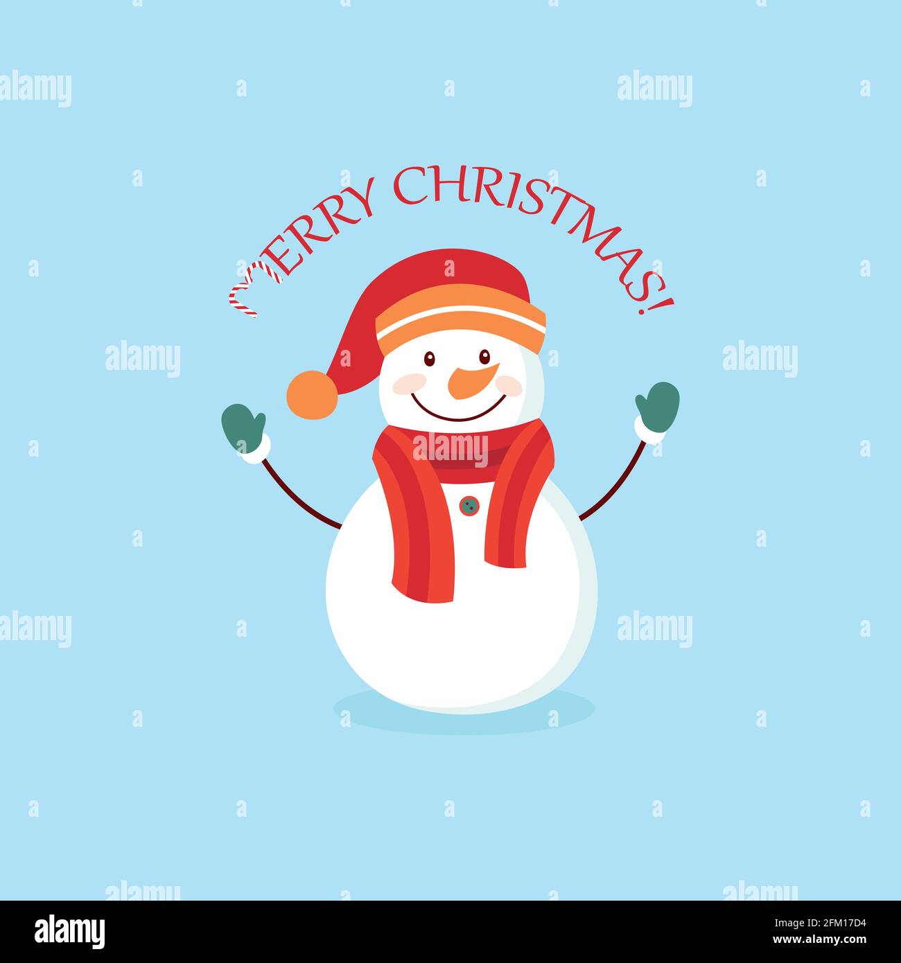 Bonhomme De Neige Drole Carte Postale Illustration Avec Un Bonhomme De Neige Sur Fond Bleu Image Vectorielle Stock Alamy