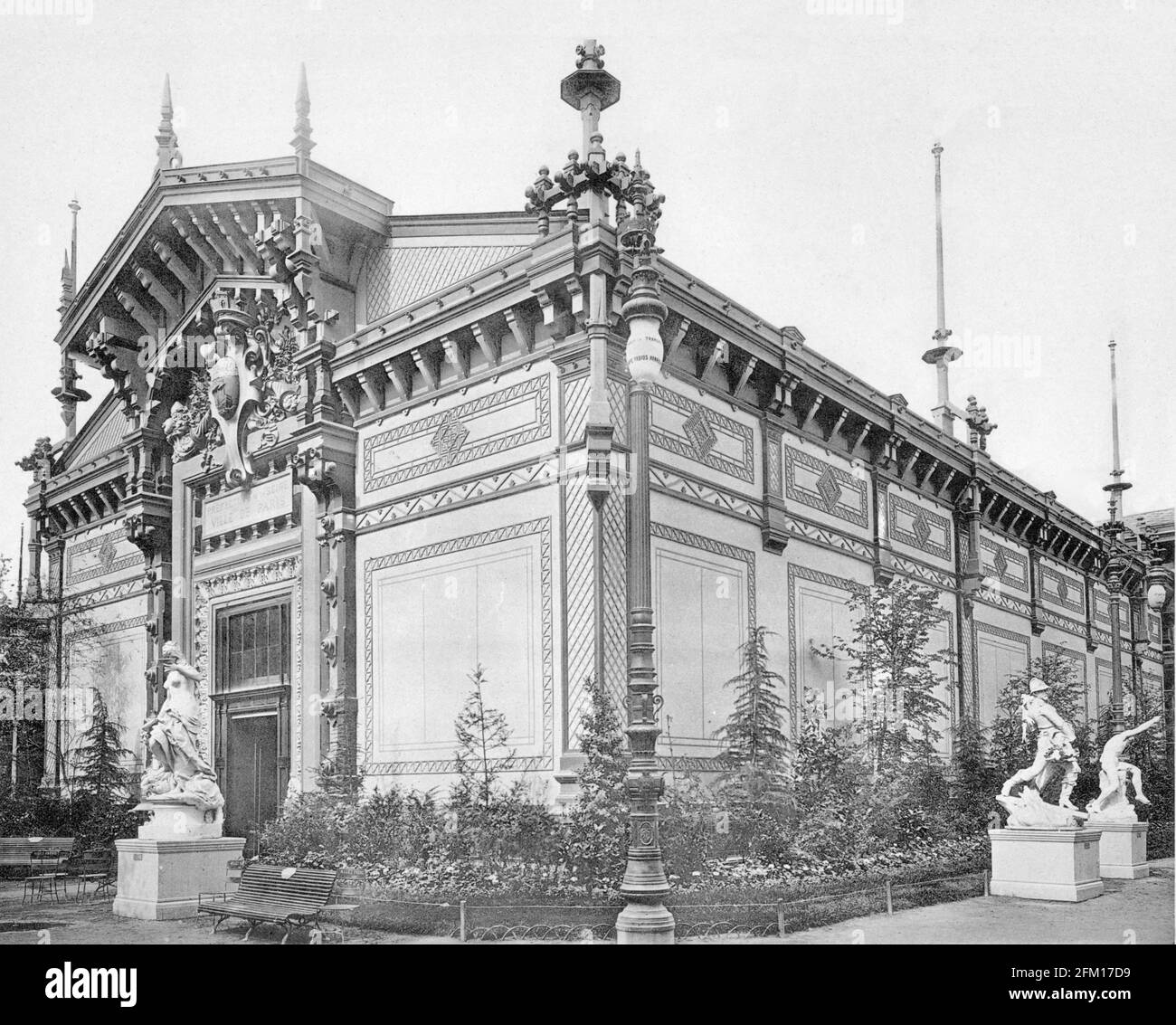 Exposition universelle, Paris,1889 : Pavillon de la ville ou de Paris au champ de Mars. Banque D'Images