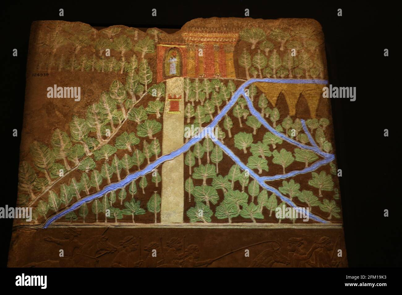 Soulagement assyrien. Jardins. Palais du Nord de Ninive, Irak. Plâtre. 645-635 B.C. British Museum. Londres. Banque D'Images