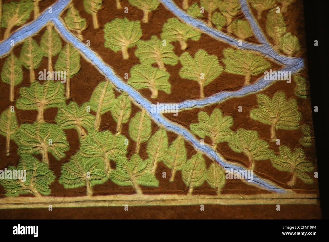 Soulagement assyrien. Jardins. Palais du Nord de Ninive, Irak. Plâtre. 645-635 B.C. British Museum. Londres. Banque D'Images