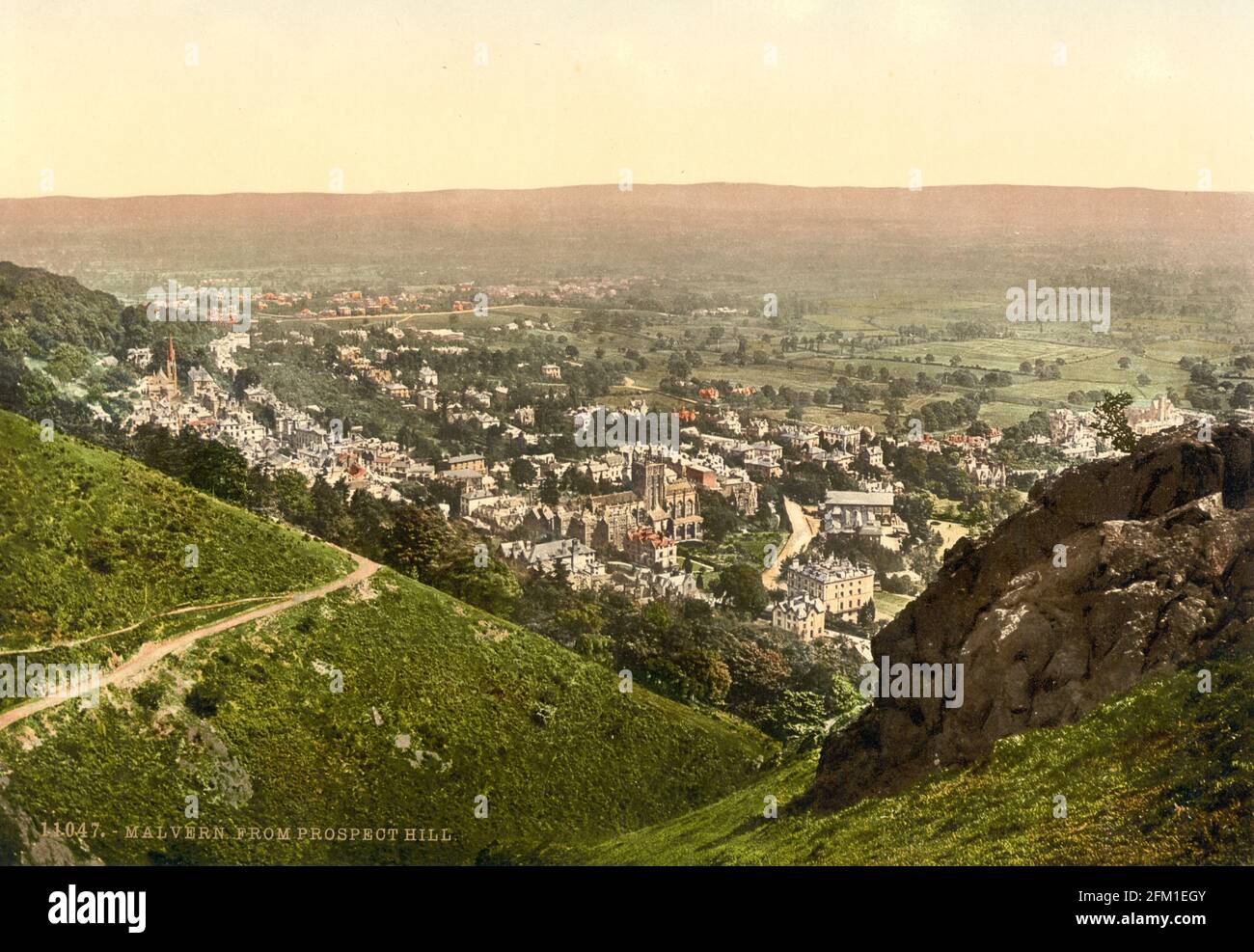 Malvern ville vue de Prospect Hill dans Worcestershire vers 1890-1900 Banque D'Images