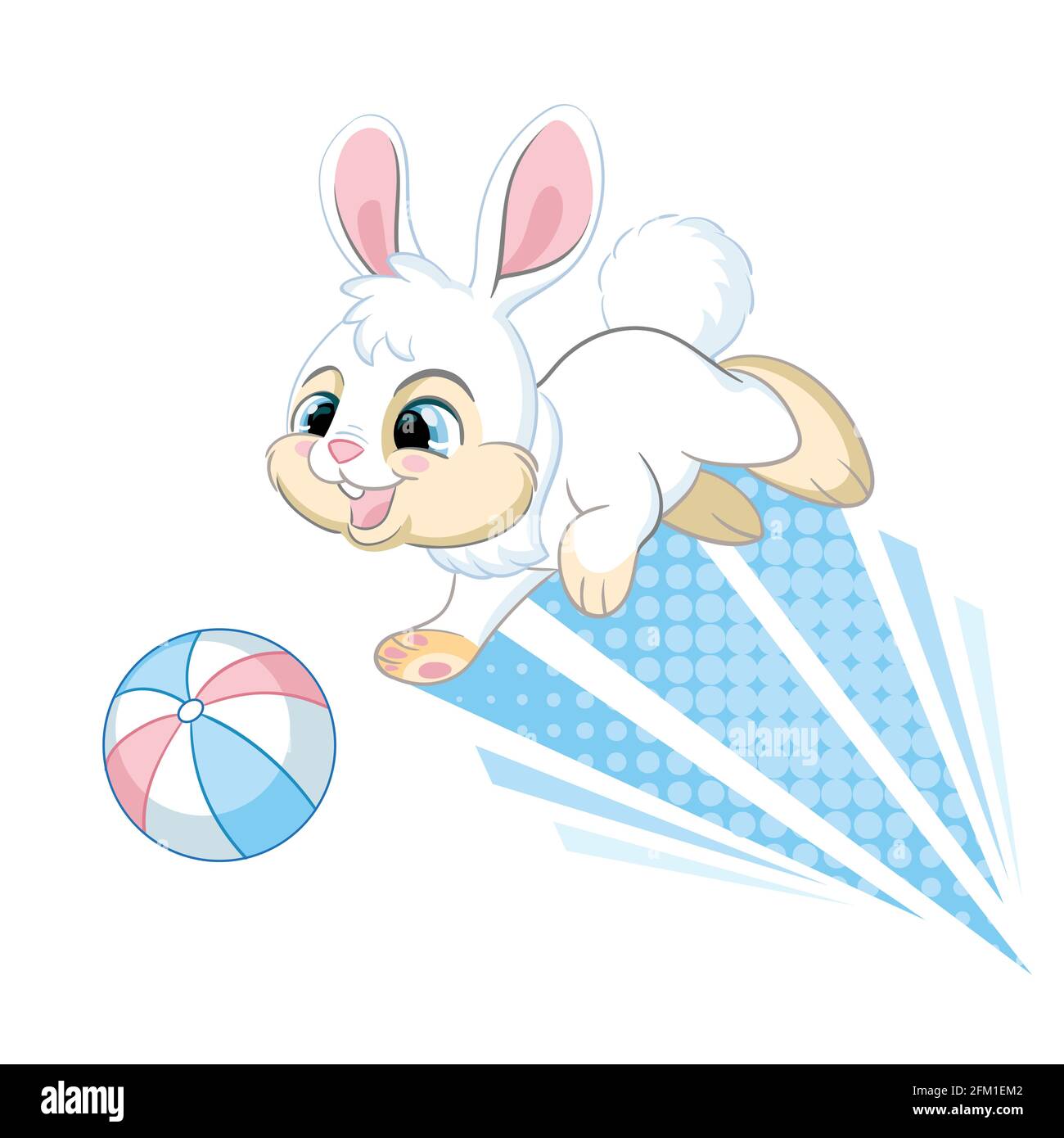 Saut de lapin avec balle. Personnage de dessin animé. Illustration colorée isolée vectorielle. Pour l'impression et le design, les affiches, la création de pépinière, les cartes, les autocollants, ro Illustration de Vecteur
