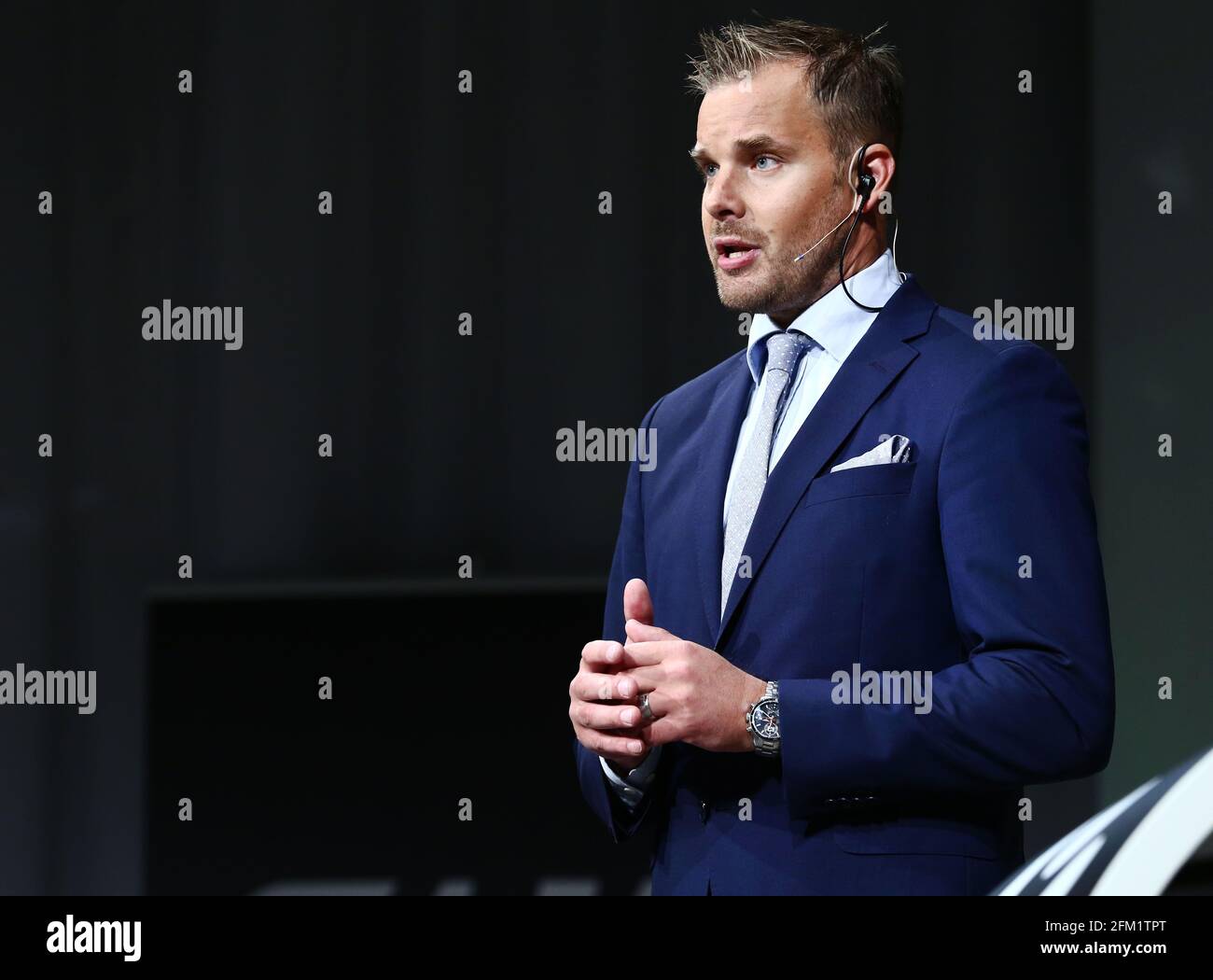 Sanny Lindström, spécialiste du hockey, avant la saison de la ligue de hockey suédoise 2014/15, lors d'une conférence de presse à Norra Latin, Stockholm, Suède. Banque D'Images