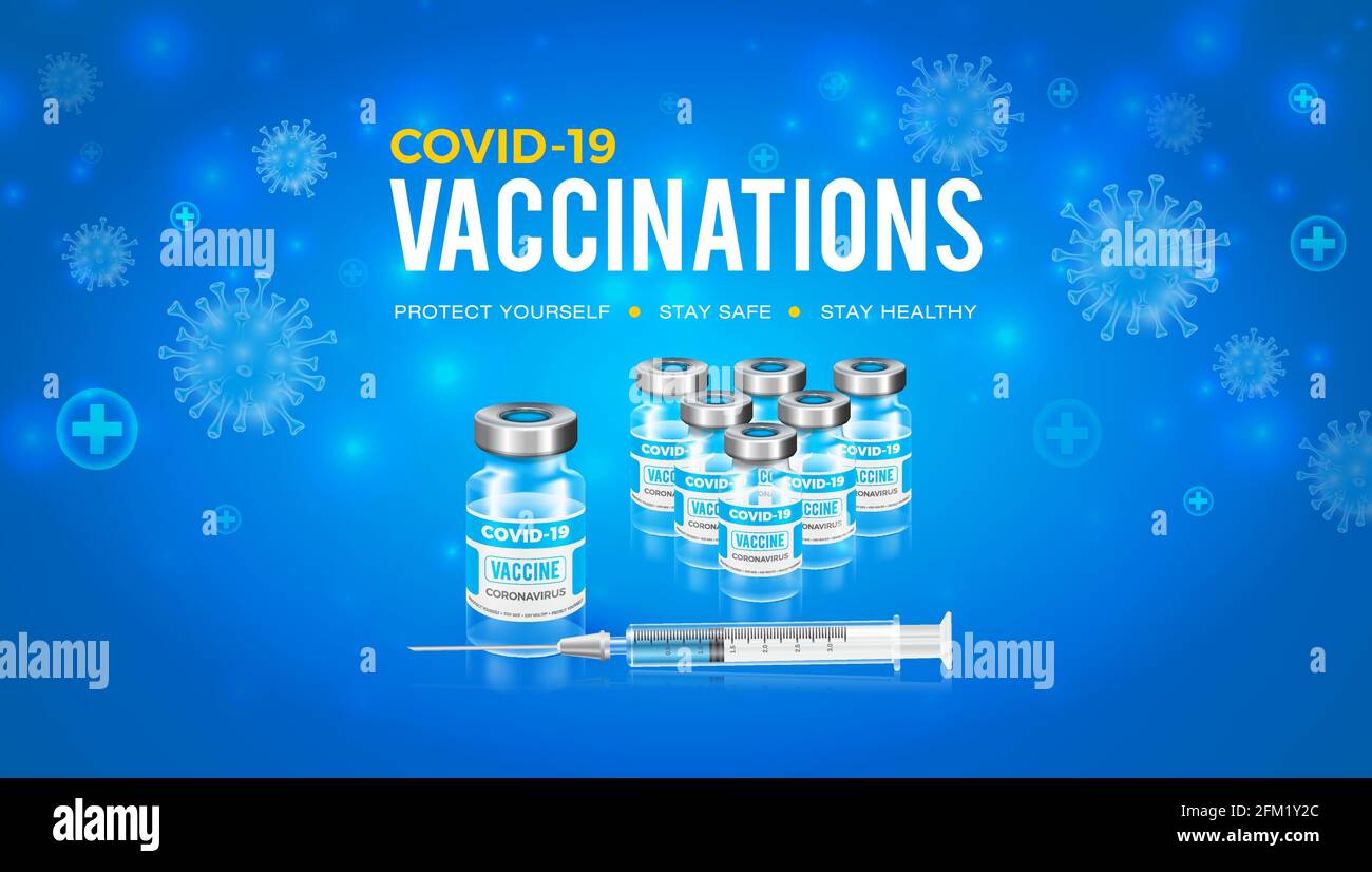 Conception de fond vectoriel avec le vaccin coronavirus. Kit de vaccin avec seringue contre Covid-19. Illustration de Vecteur