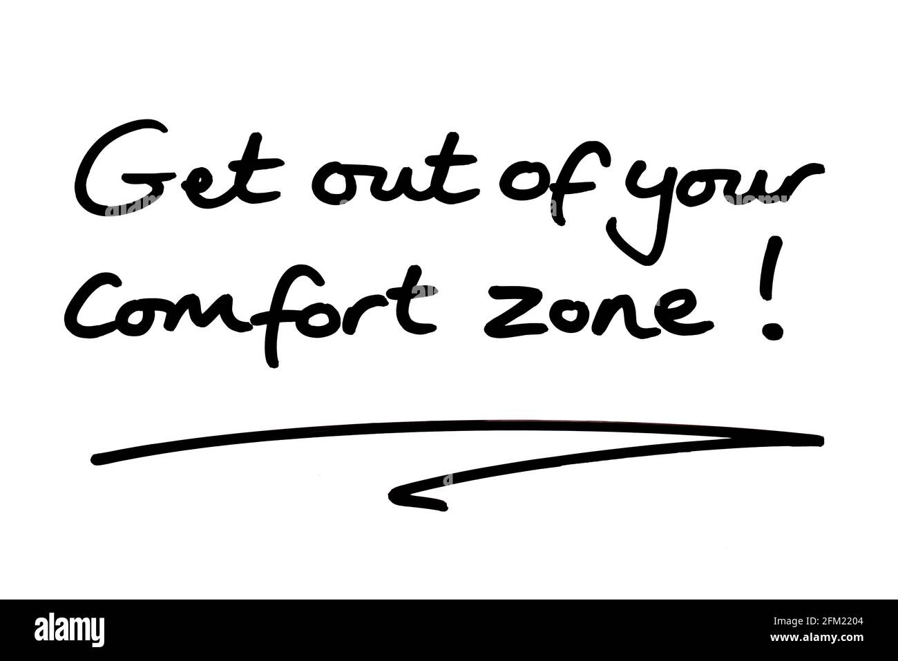 Sortez de votre zone de confort ! manuscrit sur fond blanc. Banque D'Images