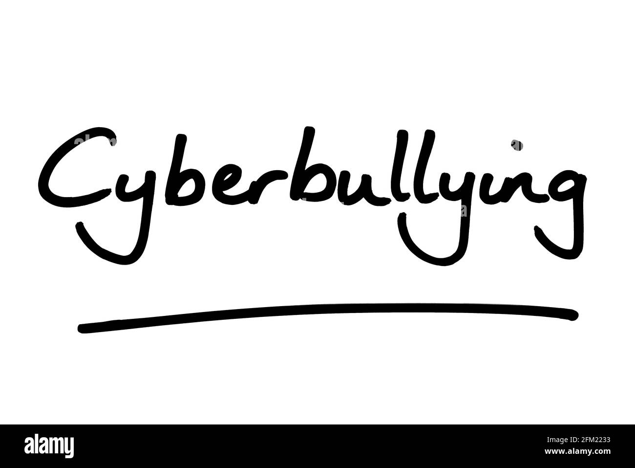 Cyberintimidation, manuscrite sur fond blanc. Banque D'Images