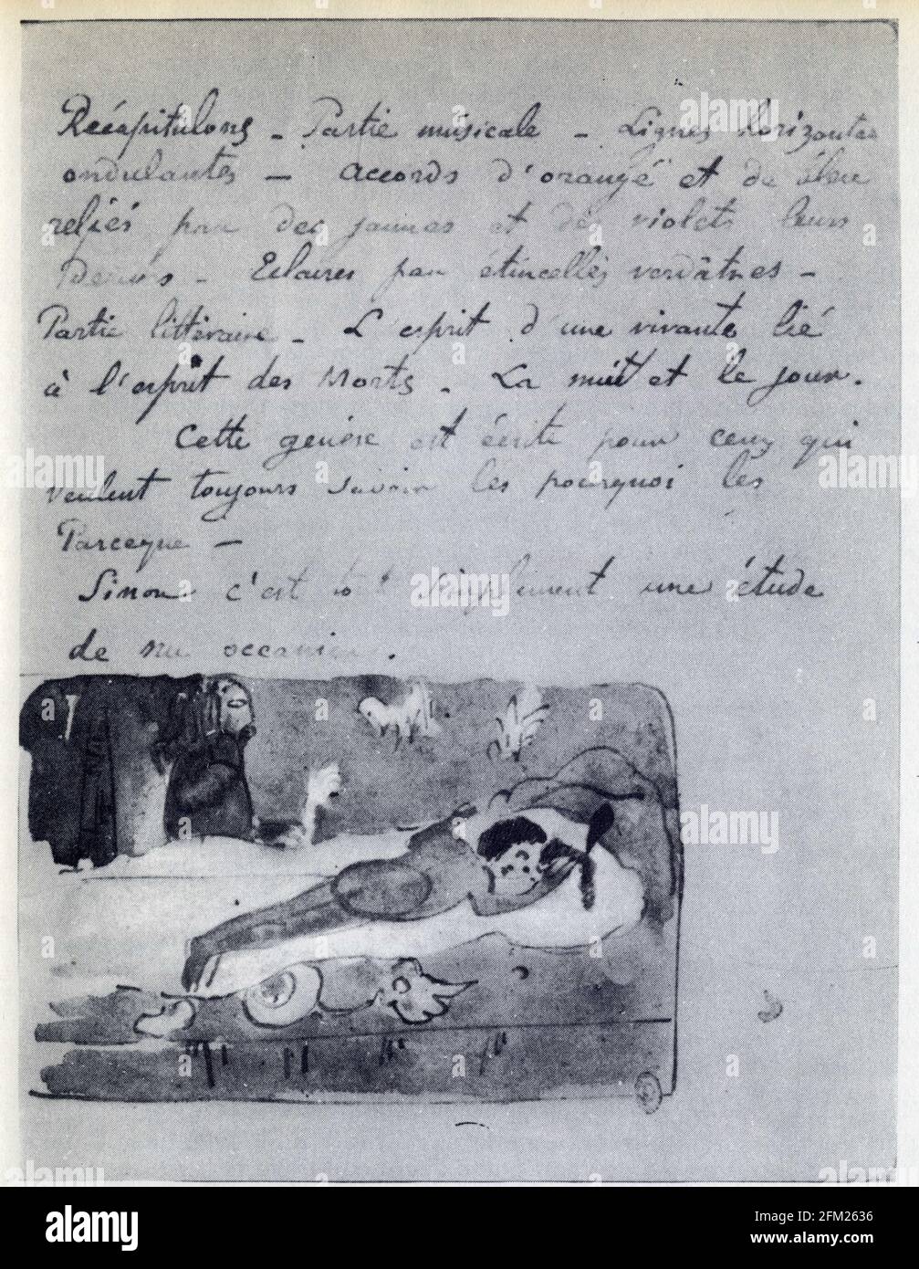 Gauguin. Fin de ''la genèse d'un tableau'', esquisse du thème rehaussé à l'aquarelle. Banque D'Images
