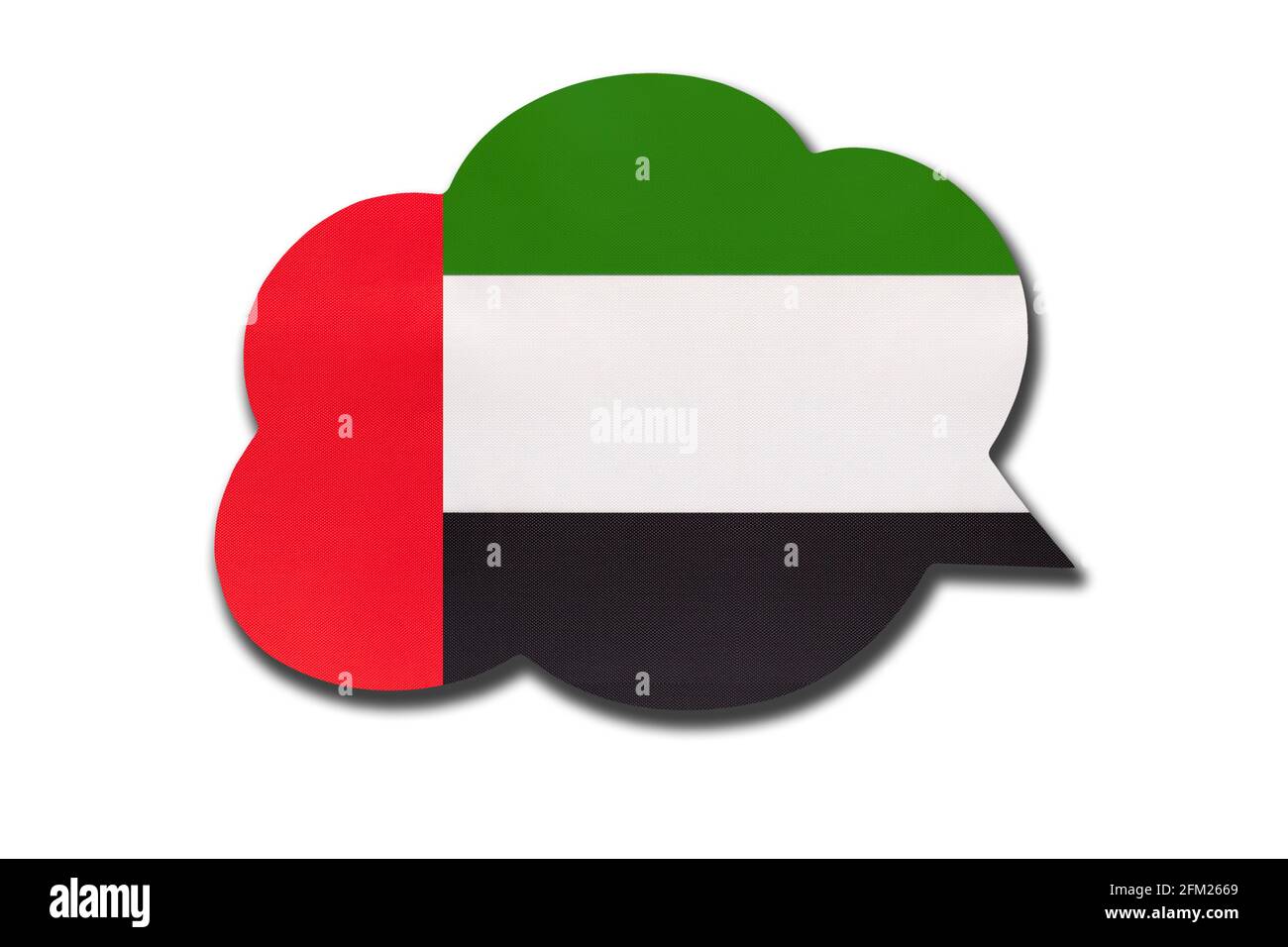 bulle de discours 3d avec drapeau national emirati isolé sur fond blanc. Parlez et apprenez l'arabe. Symbole des Émirats arabes Unis ou des Émirats arabes Unis Banque D'Images