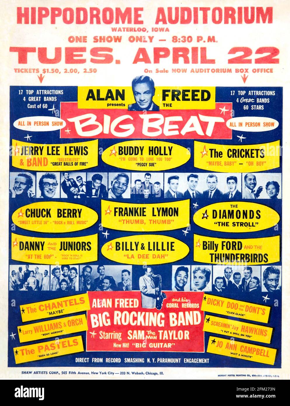 Présentation DE L'affiche « BIG BEAT pop » D'ALAN FREED de 1958 une foule de noms célèbres Banque D'Images