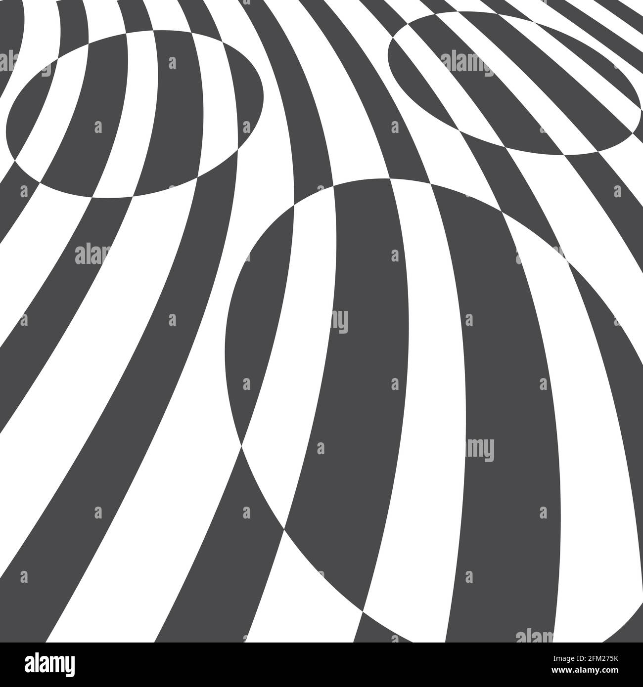 Bandes noires sur le blanc et cercles avec l'inverse de la couleur. Répétition avec des lignes courbes et des formes arrondies. Surface rayée abstraite dans l'angle de perspective. Illustration de Vecteur