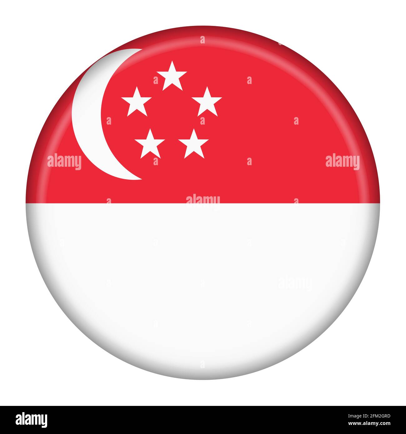 Bouton en forme de coeur drapeau de Singapour isolé sur blanc avec passe-cheveux illustration 3d Banque D'Images