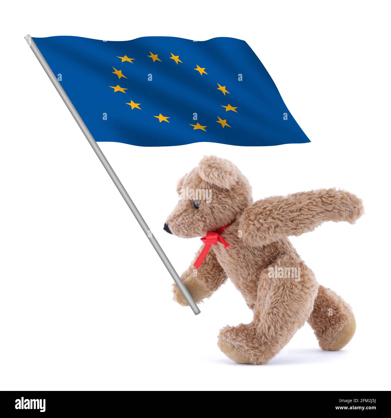 Drapeau de l'Union européenne porté par un adorable ours en peluche Banque D'Images
