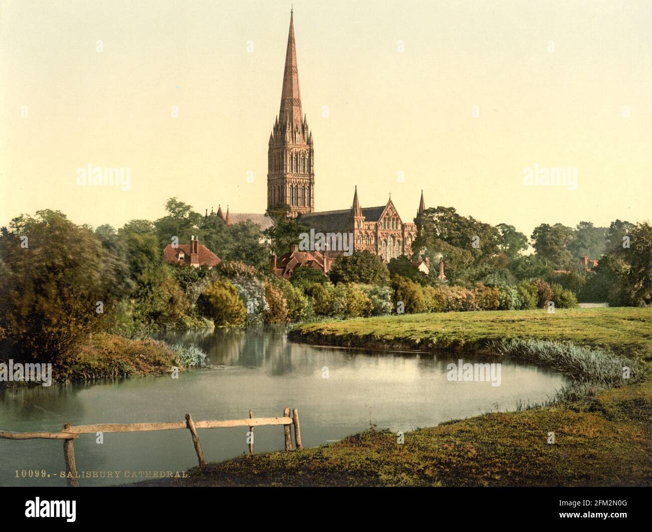 Cathédrale de Salisbury et rivière Avon, Wiltshire vers 1890-1900 Banque D'Images