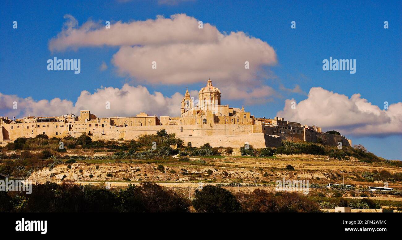 Ancienne capitale fortifiée de Malte Mdina le lieu de l'architecture baroque Banque D'Images