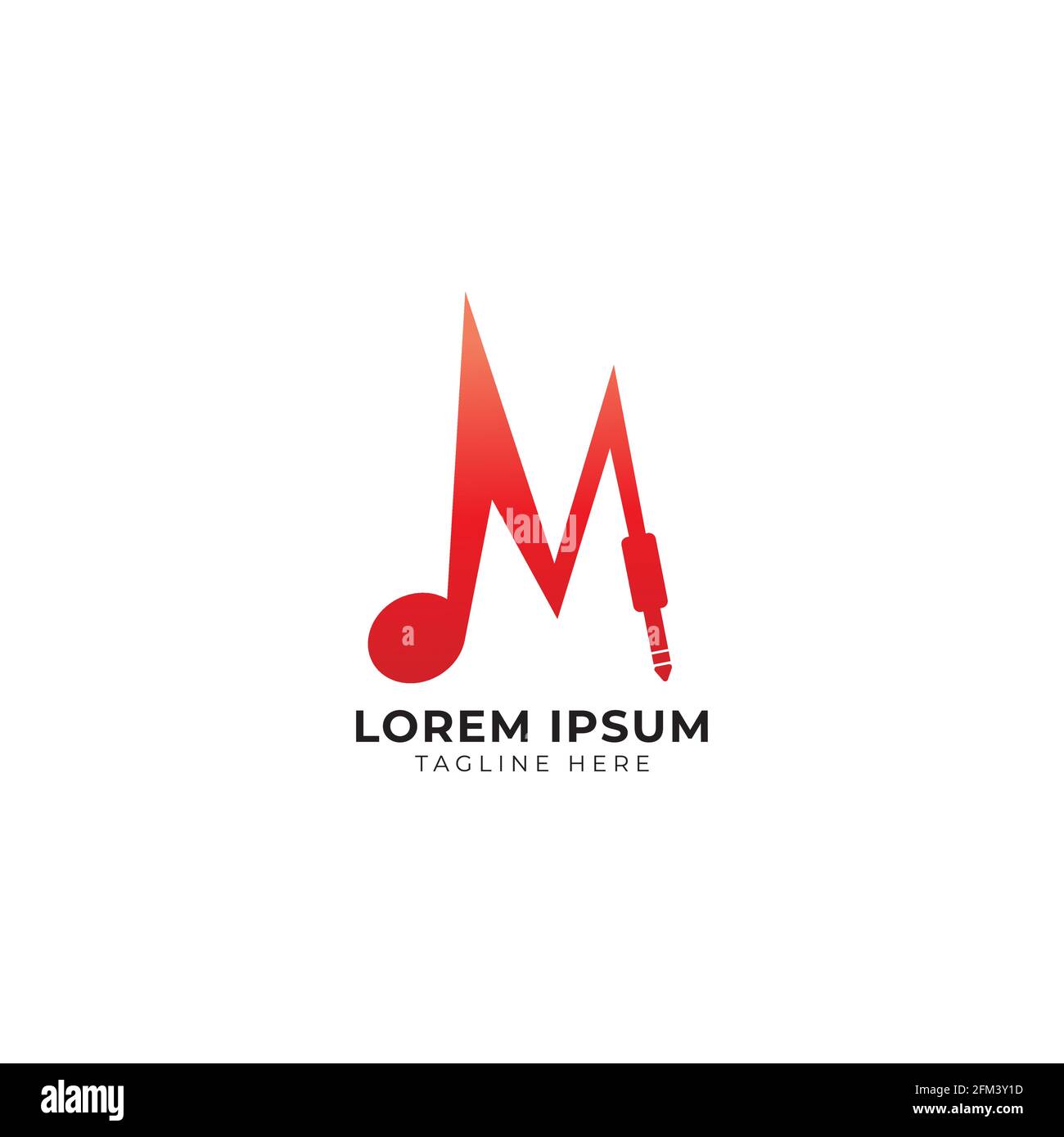 Lettre M Alphabet Music logo Design isolé sur fond blanc. Concept de logo initial, musical Note et Audio Cable Jack. Thème de couleur orange Illustration de Vecteur