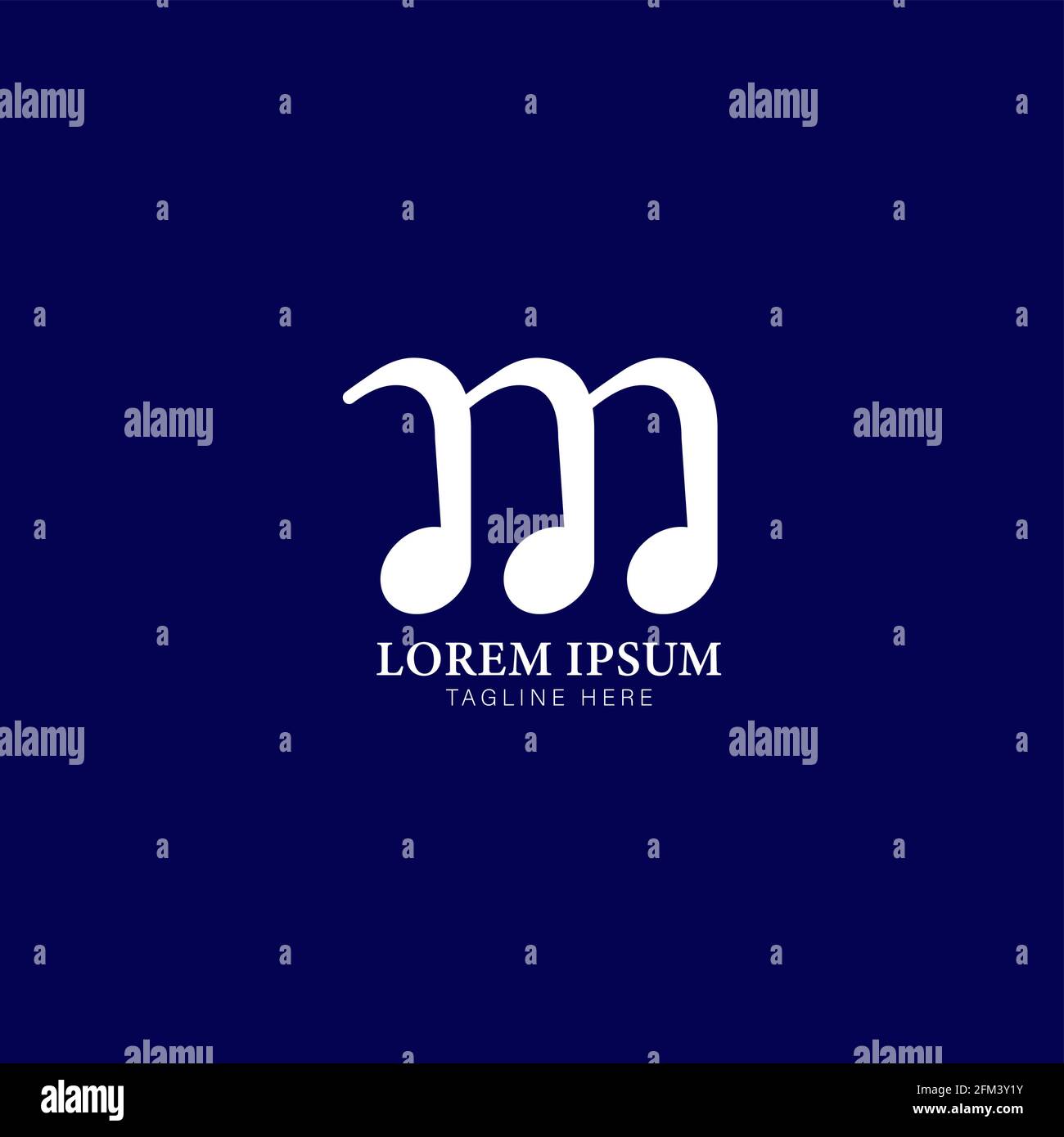Lettre M Alphabet Music logo Design. Concept de logo initial et de note musicale isolé sur fond bleu marine. Illustration de Vecteur