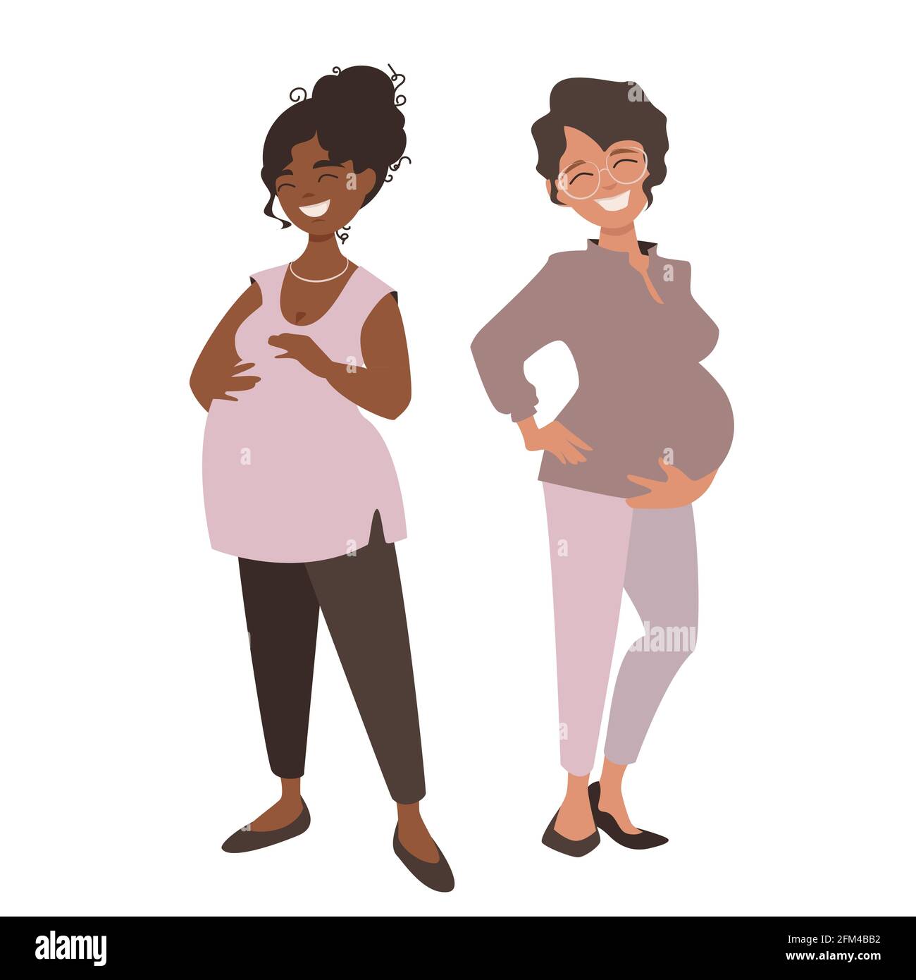 Deux amis enceintes heureux attendent de futurs bébés Illustration de Vecteur