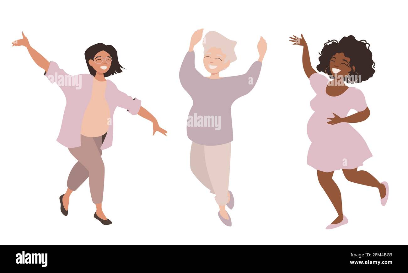 Groupe de femmes enceintes heureux danse dans la joie Illustration de Vecteur