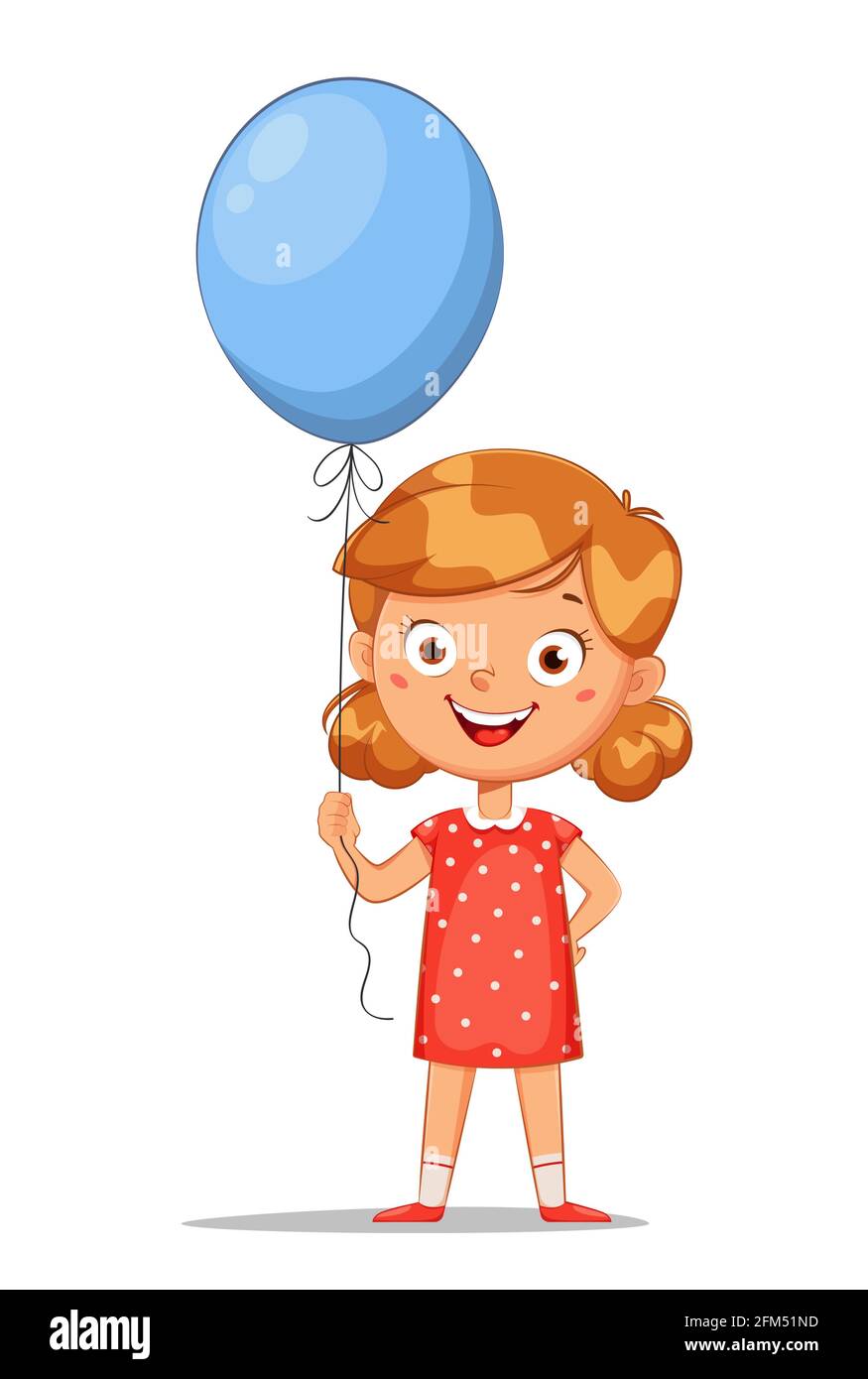 Bonne journée pour les enfants. Jolie petite fille avec ballon bleu,  personnage de dessin animé gai. Illustration vectorielle sur fond blanc  Image Vectorielle Stock - Alamy