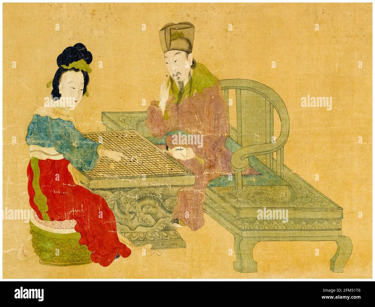 Empereur Xuanzong de Tang (685-762) et Consort Yang Guifei (719-756) jouant weiqi, tableau 1600-1699 Banque D'Images