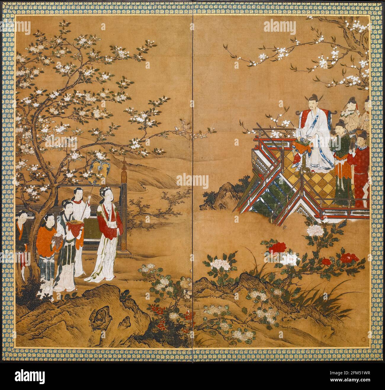 L'empereur chinois Xuanzong de Tang (685-762) et sa concubine Yang Guifei (719-756), peinture de l'école Kano, 1600-1650 Banque D'Images