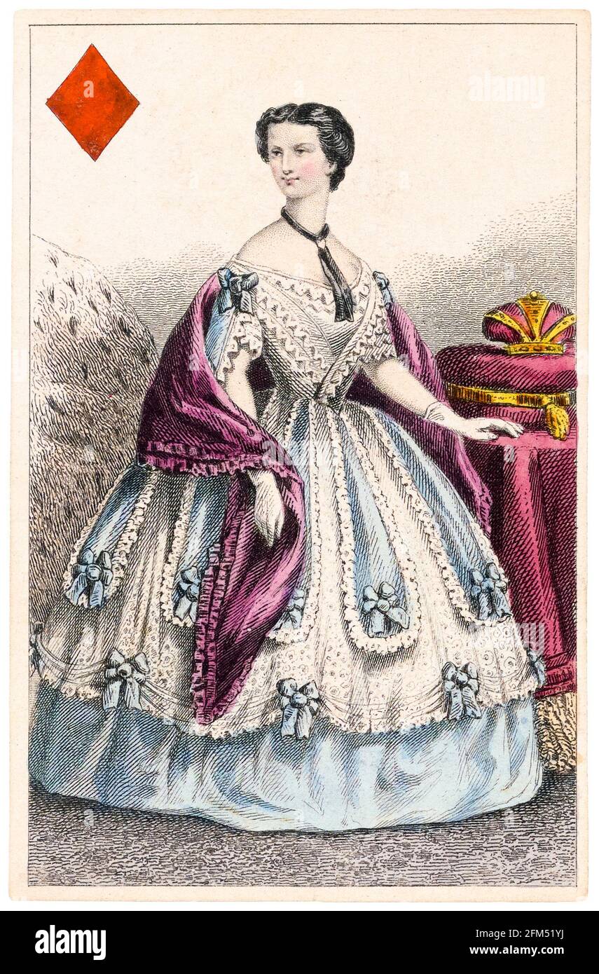 Elisabeth, impératrice d'Autriche (1837-1898), reine des diamants d'un jeu de cartes à jouer, impression de portrait lithographique de BP Grimaud, 1858 Banque D'Images