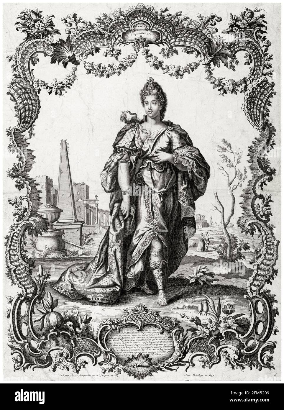 Claudia Octavia (39-62 AD), impératrice de Rome (54-62 AD), épouse de l'empereur Néron, portrait gravé par Étienne Charpentier, 1750-1760 Banque D'Images