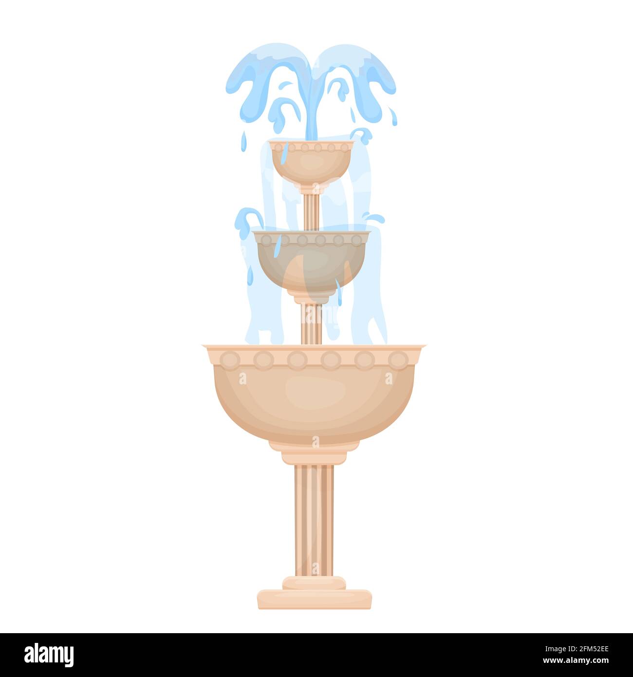 Décoration de fontaine, de ville ou de jardin avec jets d'eau dans un style de dessin animé isolé sur fond blanc. Design rond classique, clip art. Illustrateur vectoriel Illustration de Vecteur