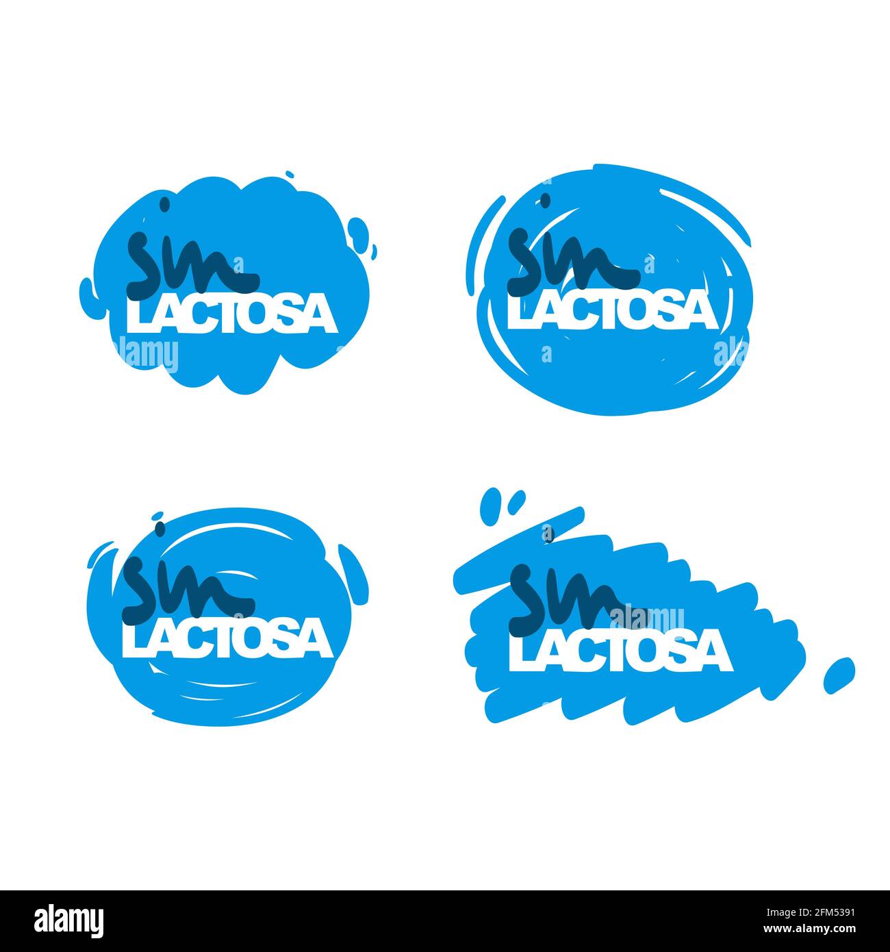 Le lettrage Sin lactosa en espagnol est sans lactose. Étiquettes alimentaires allergiques isolées sur blanc pour Hispaniques. Illustration de Vecteur