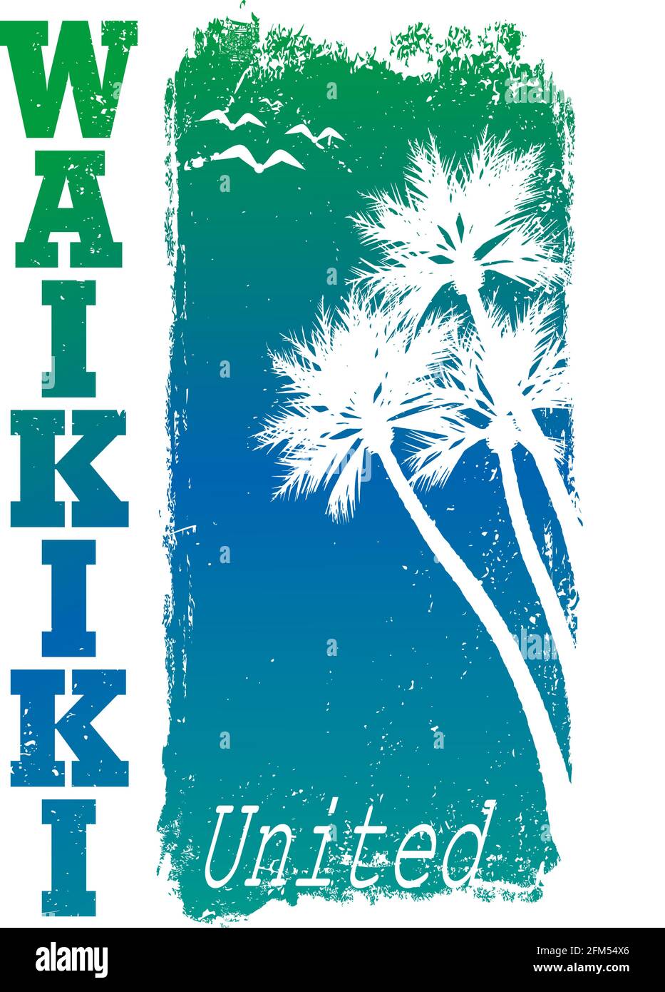 Imprimé Hawaï Waikiki avec palmiers. Motif T-shirt, graphiques, timbre, étiquette, typographie Illustration de Vecteur